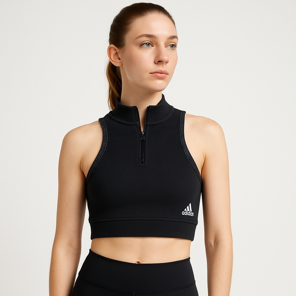 adidas Tops - Adidas Black Sleeveless Cotton Athletic Crop Top Size M